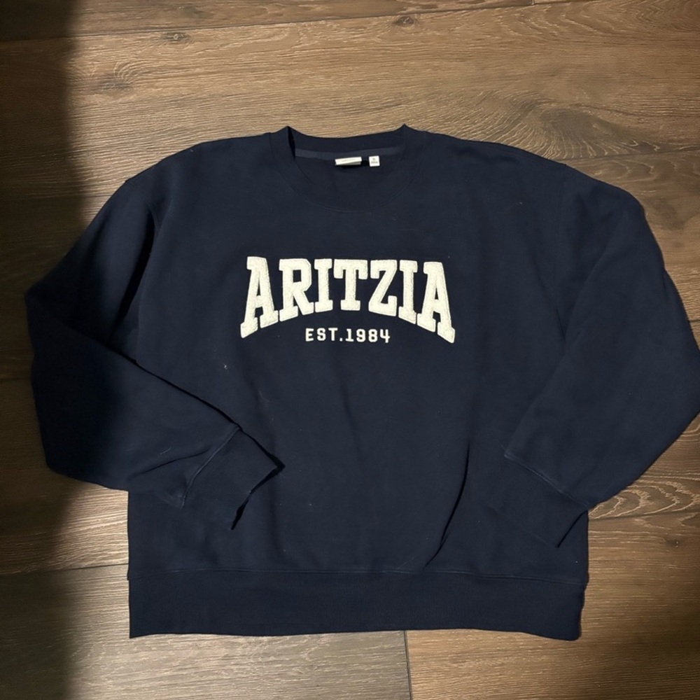 Aritzia Navy Crewneck Sweatshirt with White Logo